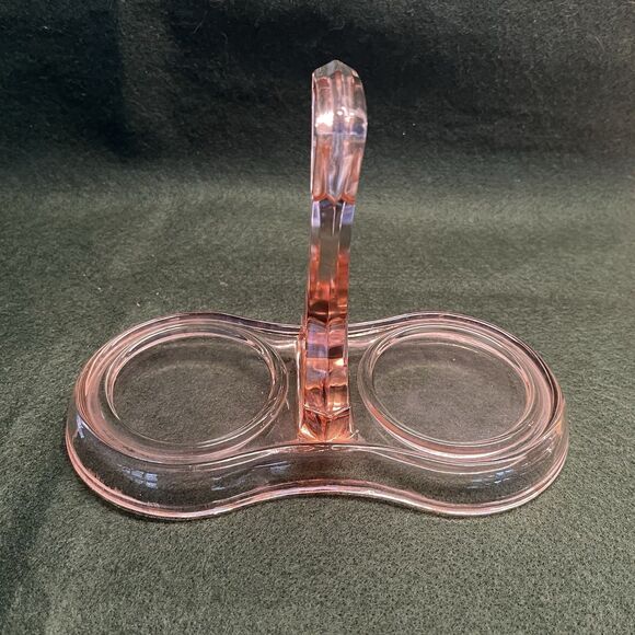 Pink Depression Glass Sugar Bowl and Creamer Set With Caddy Etched Flowers - Picture 8 of 12